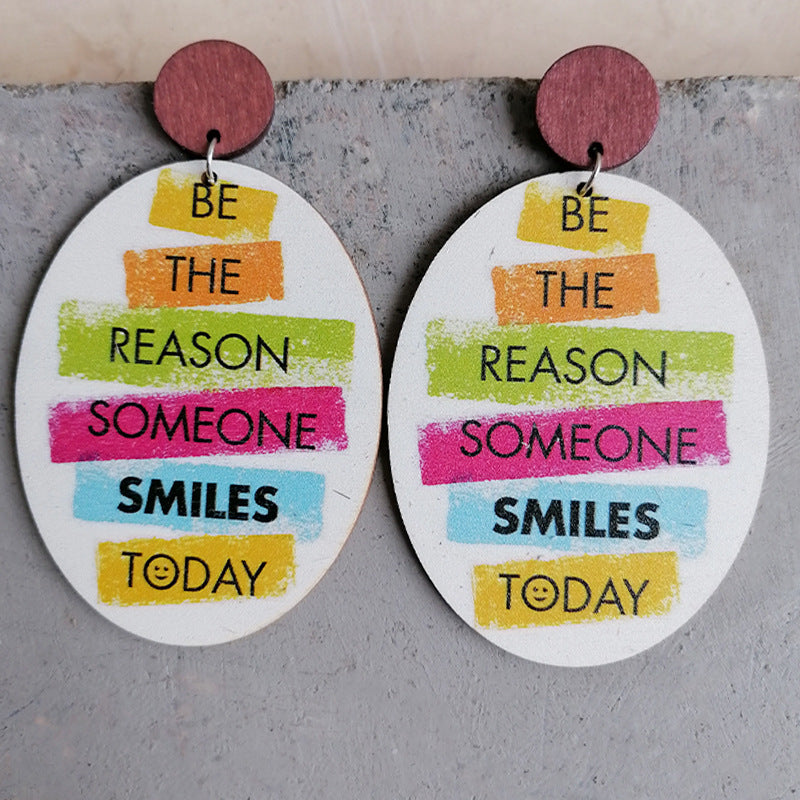Wholesale Optimistic Inspirational Text Rainbow Nurse Wooden Earrings